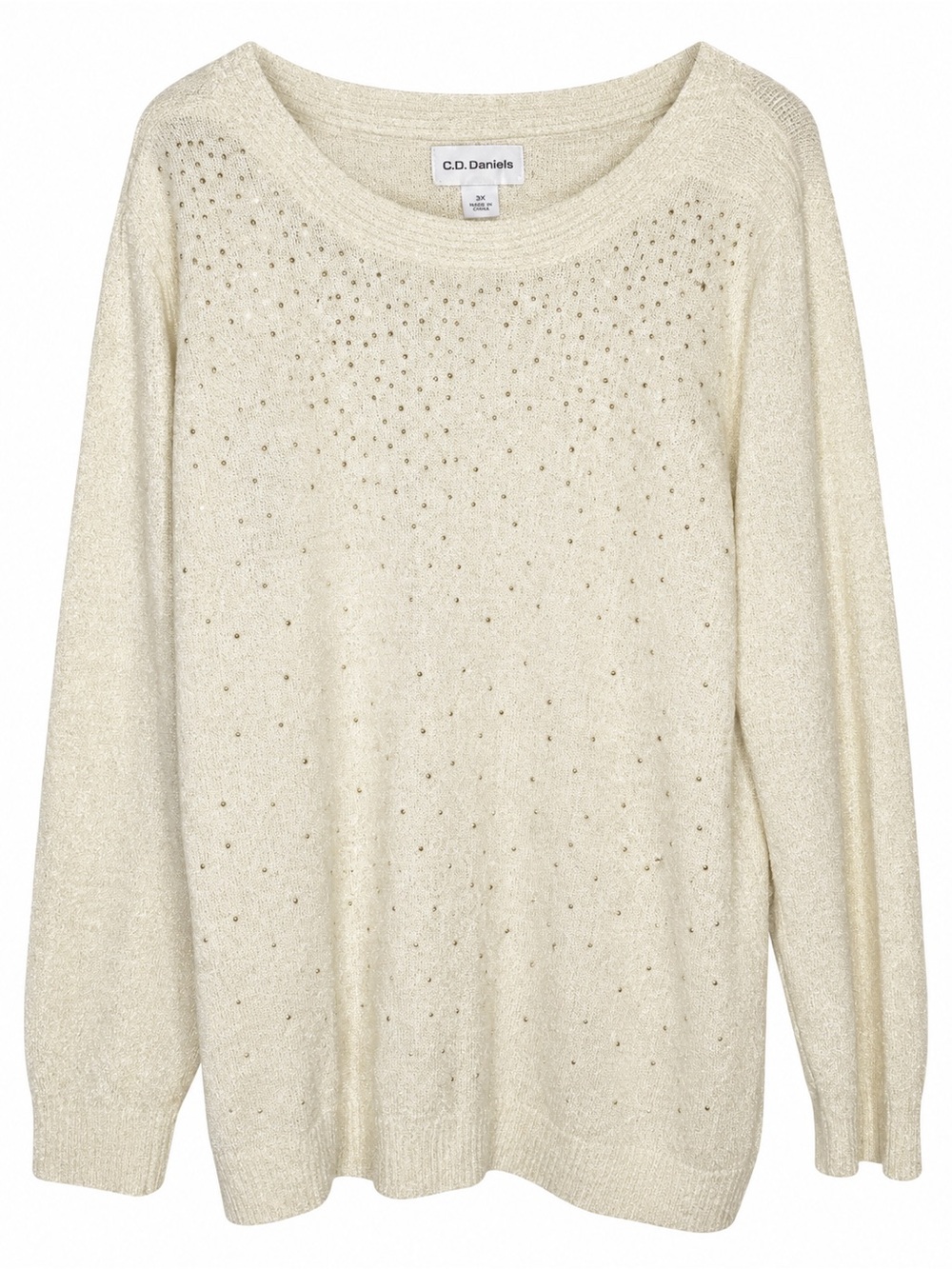 C.D. Daniels 3X Cream Metallic Stud Lurex Knit Sweater Plus Size Holiday